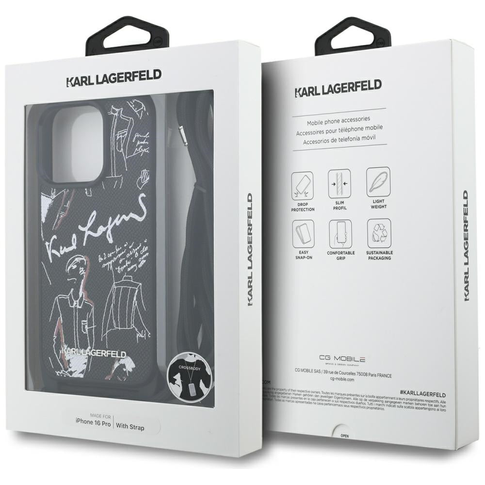Karl Lagerfeld - Saffiano MagSafe Crossbody (KLHCP16LPGGRMPCK) - iPhone 16 Pro - Black