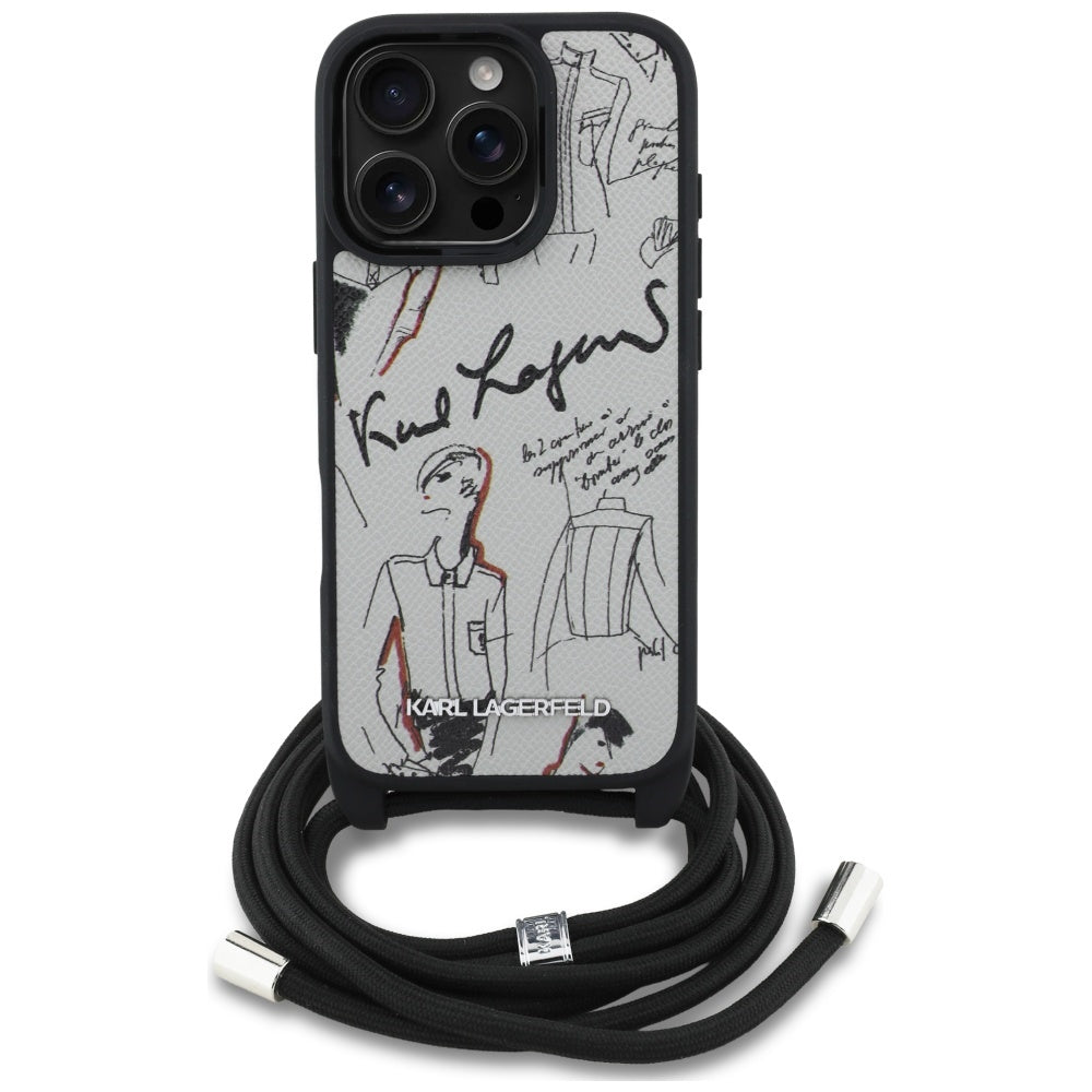 Karl Lagerfeld - Saffiano MagSafe Crossbody (KLHCP16LPGGRMPCG) - iPhone 16 Pro - Grey
