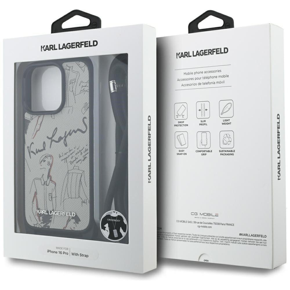 Karl Lagerfeld - Saffiano MagSafe Crossbody (KLHCP16LPGGRMPCG) - iPhone 16 Pro - Grey