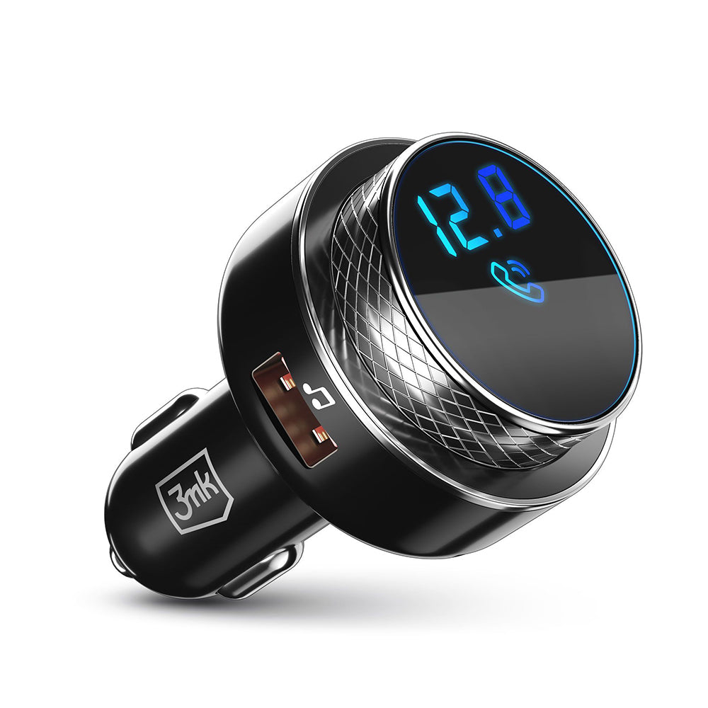 3mk - Car FM Transmitter Hyper - with Phone Charging Function, MP3 Player, LED, 2x USB, Card Slot, 30W, QC, 2A - Black/S