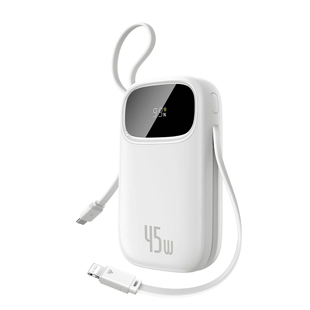 Baseus - Power Bank EnerFill FC31 Qpow 3 (E0028C01) - USB-C/Lightning Cables, 10000mAh, 45W, Digital Display - Moon Whit