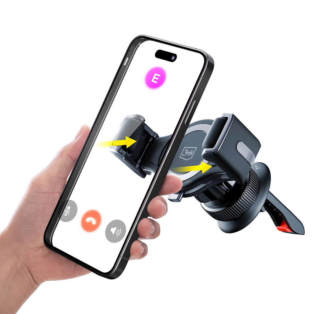 3mk - Car Holder Memo Hug - for Air Vent, One-Handed Operation, Vertical/Horizontal Rotation, 4.5 - 6.5" - Black