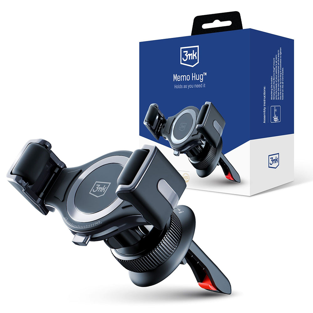 3mk - Car Holder Memo Hug - for Air Vent, One-Handed Operation, Vertical/Horizontal Rotation, 4.5 - 6.5" - Black
