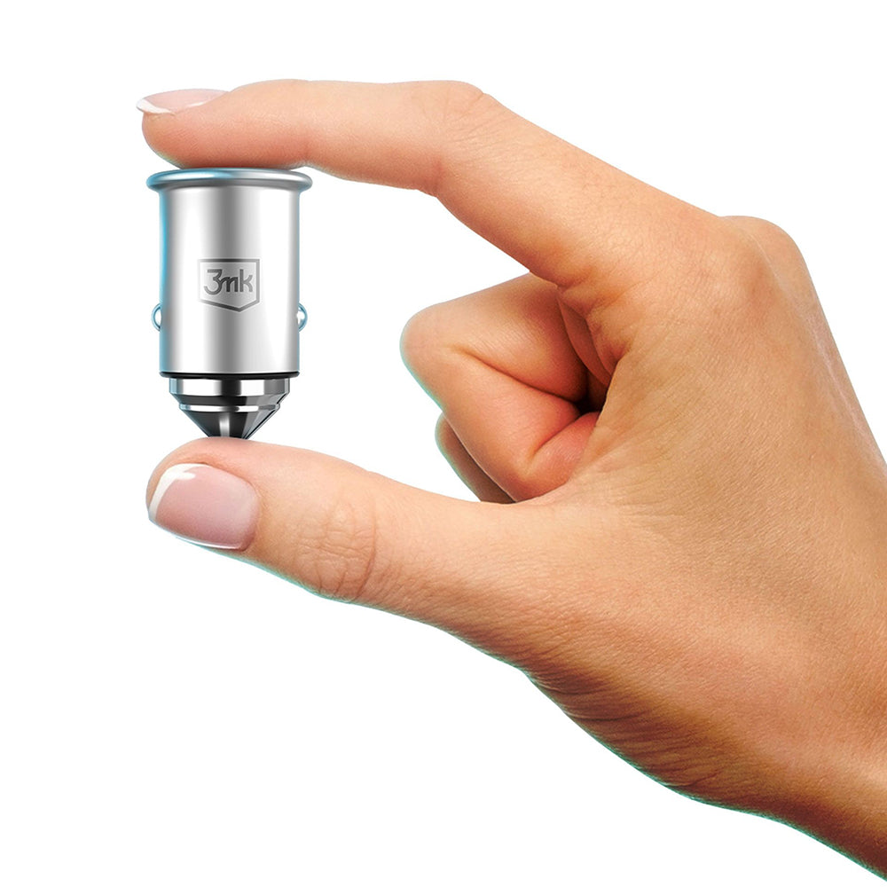 3mk - Car Charger Hyper - USB-A, Type-C, 30W, Durable Aluminium - Silver