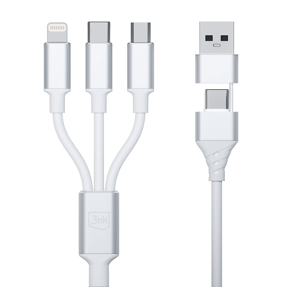 3mk Cablu 3mk 3in1 Hyper, USB-A/C to USB-C/Micro-USB/Lightning, 12W, 3A, 1.5m, Alb – imagine 2