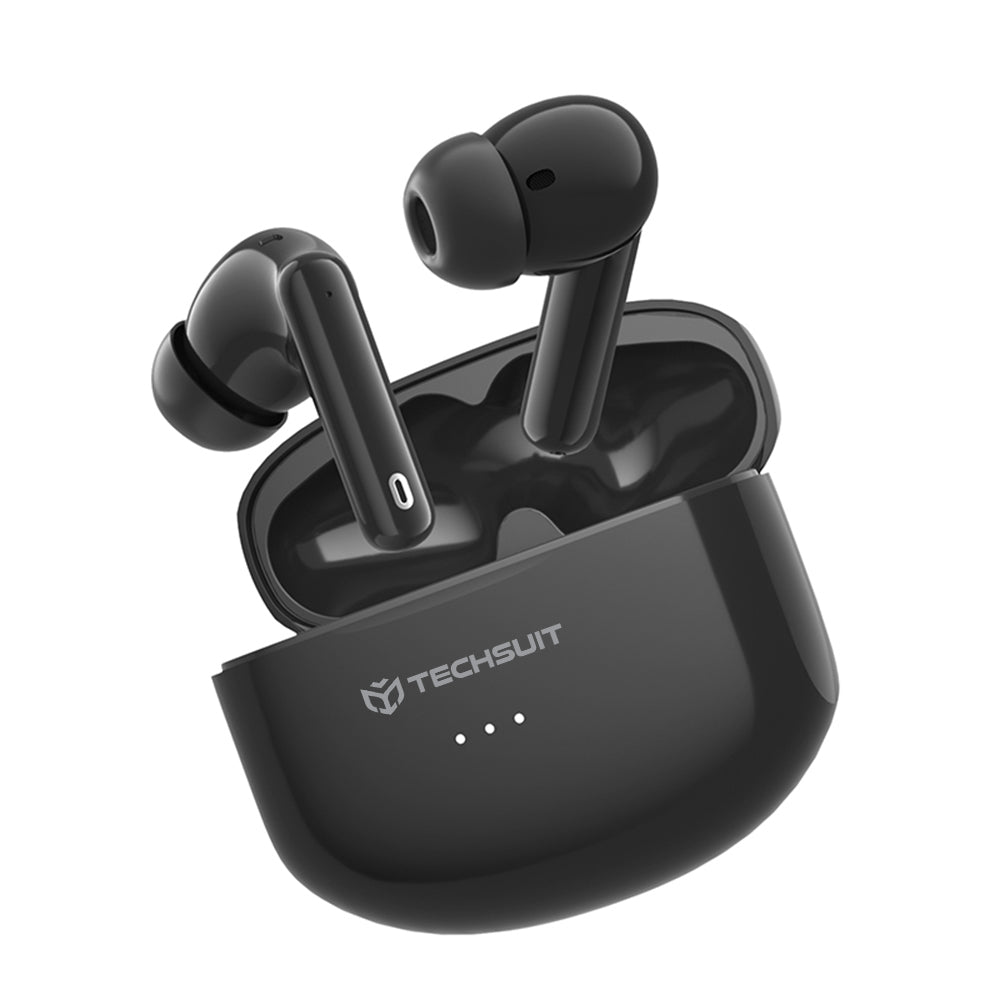Techsuit - Premium Wireless Earbuds Audira Pro (CW1) - Bluetooth V5.4, 300mAh, Active Noise Cancelling, 4 Mic - Black
