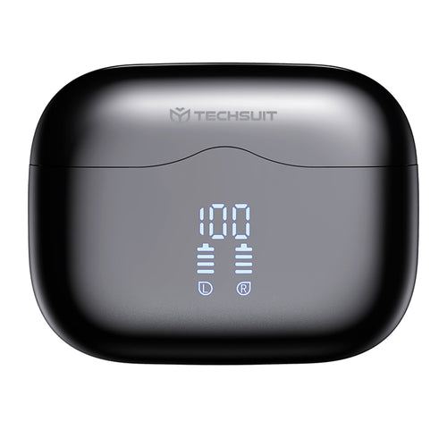 Techsuit - Premium Wireless Earbuds VelarX One (CW2) - Bluetooth V5.4, 300mAh, ANC, ENC, 4 Mic - Black