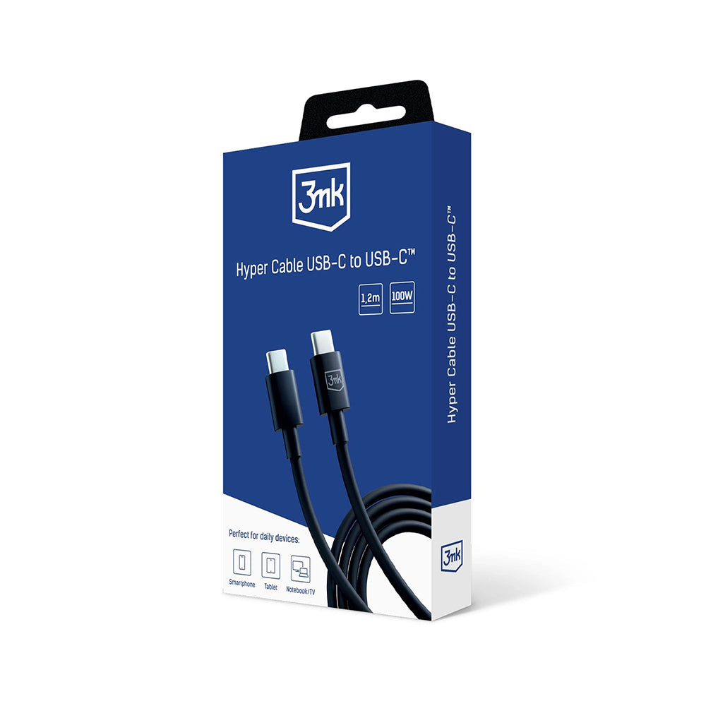 3mk - Data Cable Hyper - UBS-C to USB-C, 100W, 5A, 1.2m - Black