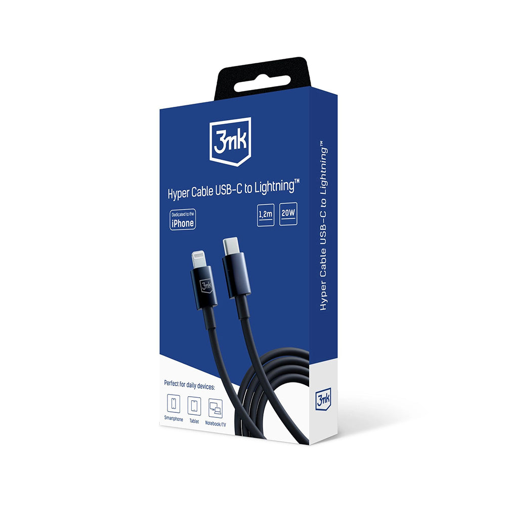 3mk - Data Cable Hyper - USB-C to Lightning, 20W, 5A, 1.2m - Black