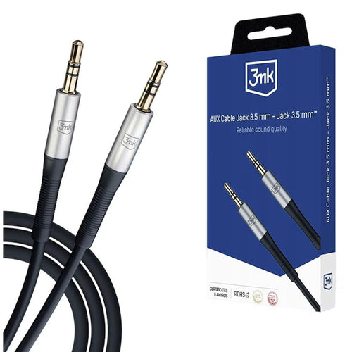 3mk - Audio Cable - 2x mini Jack 3.5mm, Aluminum + Silicone, 1m - Black