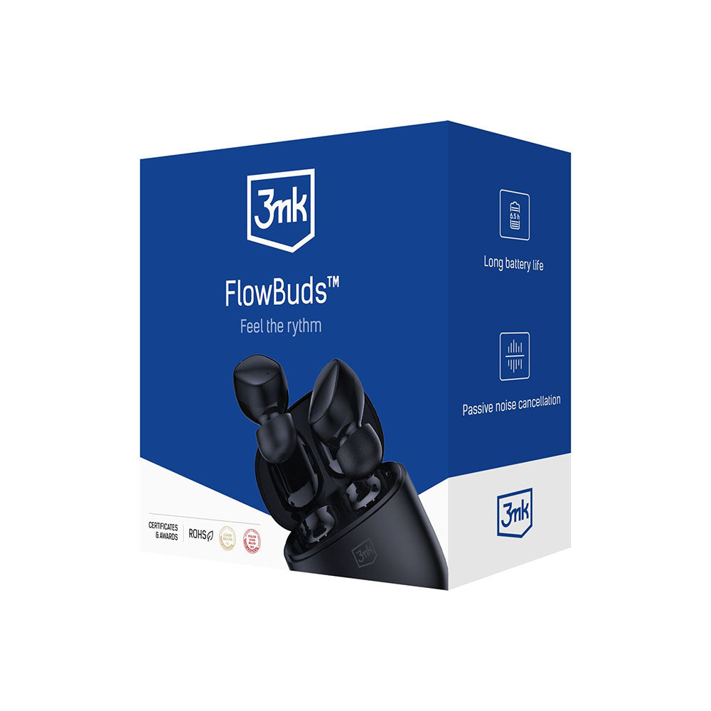 3mk - Wireless Headphones FlowBuds - Bluetooth V5.3, Hi-Fi Sound Quality, Passive Noise Cancellation, Touch Control - Bl
