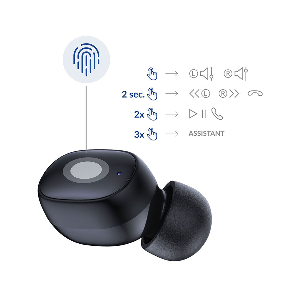 3mk - Wireless Headphones FlowBuds - Bluetooth V5.3, Hi-Fi Sound Quality, Passive Noise Cancellation, Touch Control - Bl
