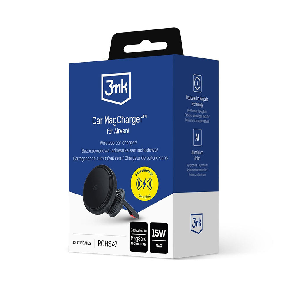 3mk Suport 3mk with Wireless Charging MagCharger, for Air Vent, MagSafe & Qi Technology, Fast Charging, 15W, Negru – ima