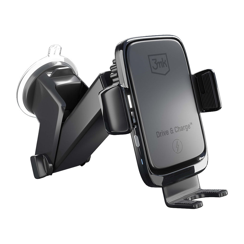 3mk - Car Holder with Wireless Charging Drive & Charge - for Dashboard/Windscreen/Air Vent, Automatic Adjustment, 15W - 