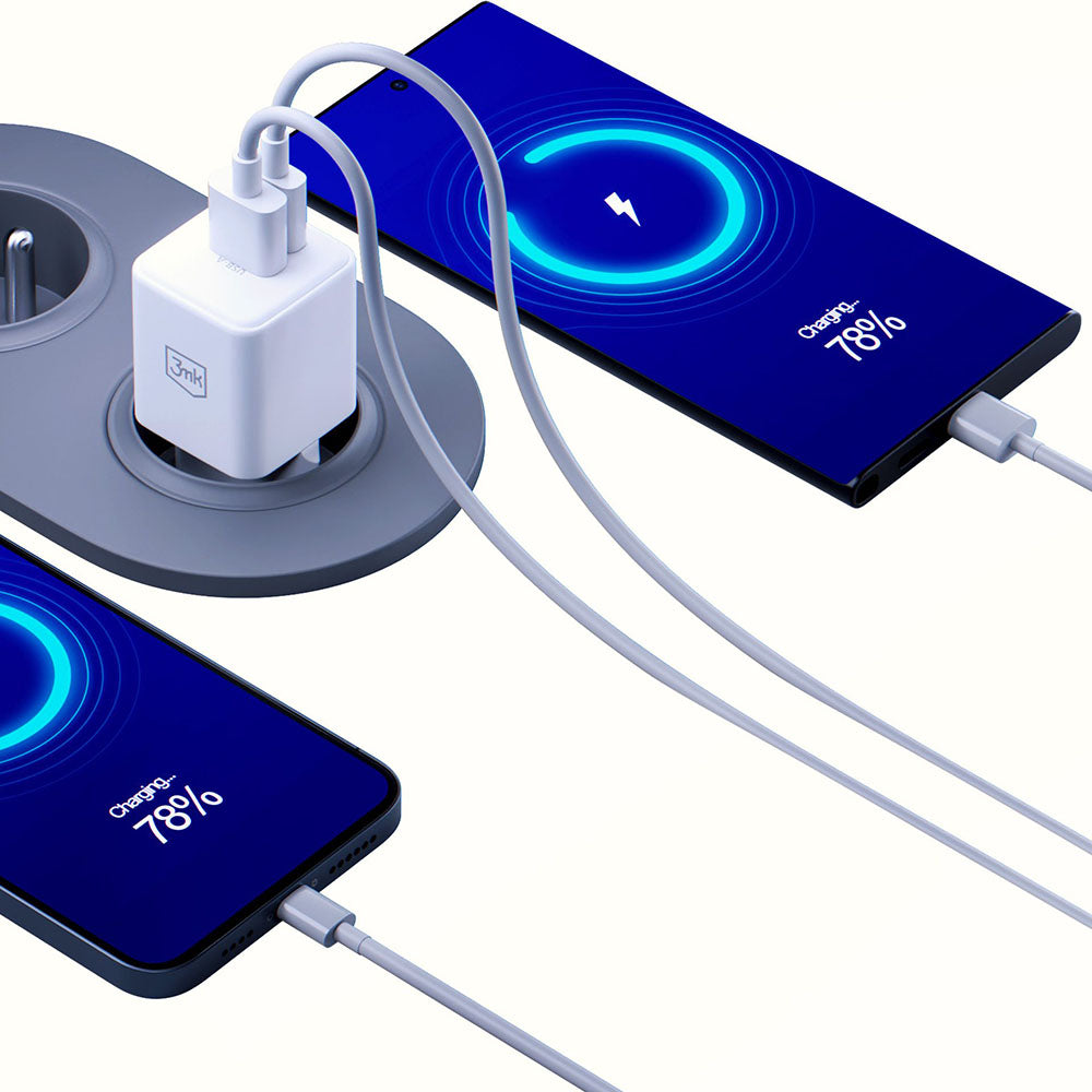 3mk - Wall Charger Hyper - USB-A, USB-C, GaN Technology, QC4 + PD, 20W - White
