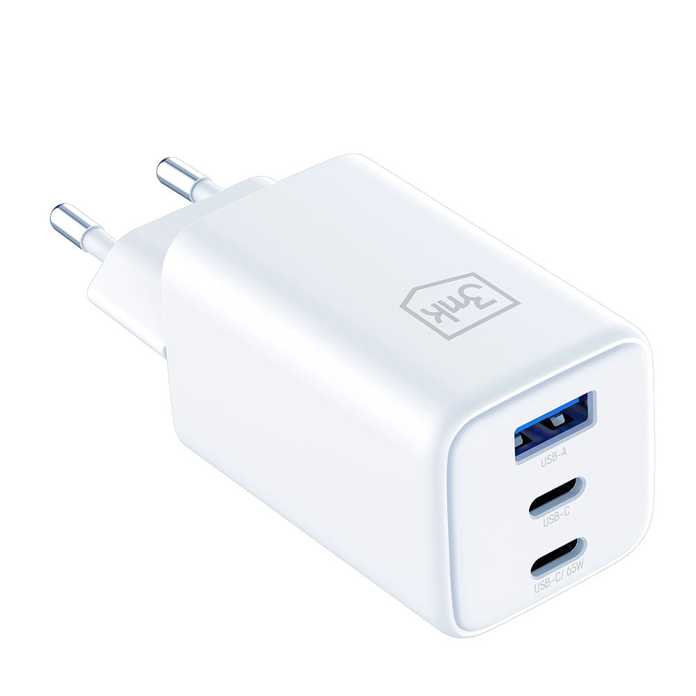 3mk Incarcator 3mk Hyper, USB-A/USB-C, GaN Technology, 65W, QX4+, Fireproof V0 Material, Alb – imagine 4