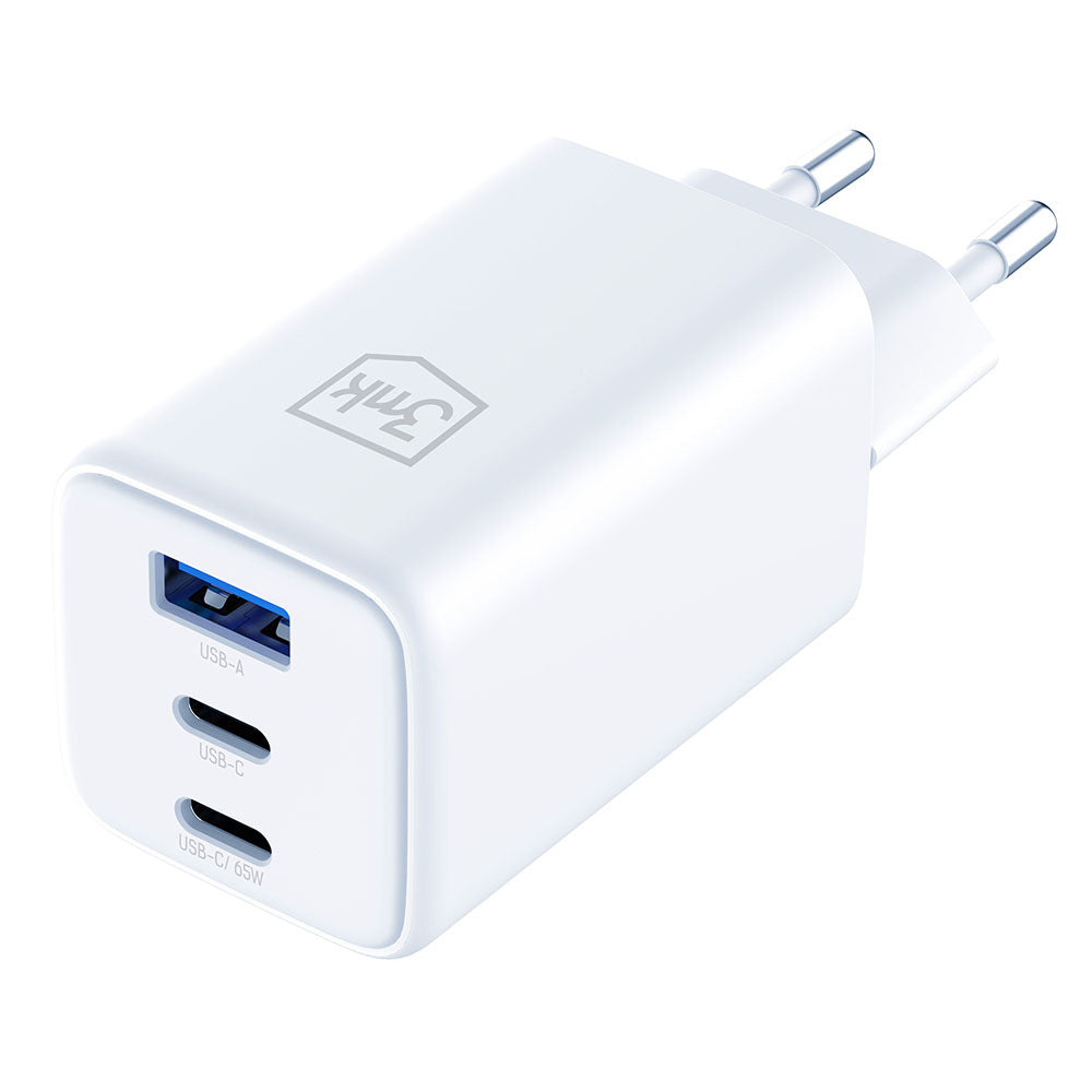3mk Incarcator 3mk Hyper, USB-A/USB-C, GaN Technology, 65W, QX4+, Fireproof V0 Material, Alb – imagine 2