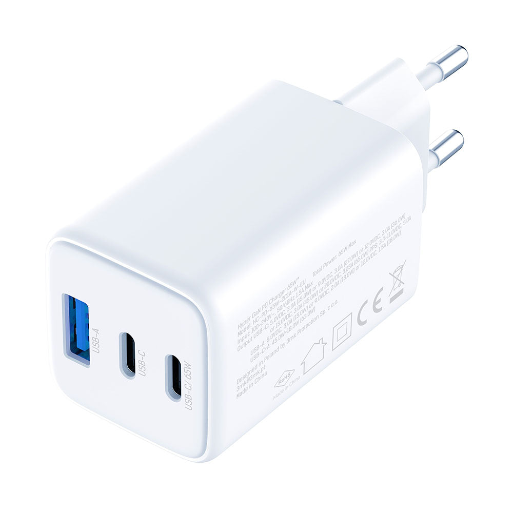3mk Incarcator 3mk Hyper, USB-A/USB-C, GaN Technology, 65W, QX4+, Fireproof V0 Material, Alb – imagine 3