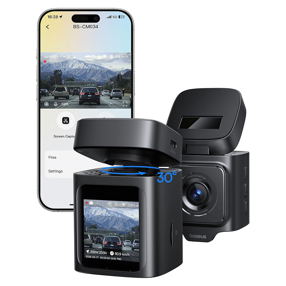 Baseus - Dash Camera PrimeTrip (C10669000123-00) - Driving Recorder, Built-In GPS, Night Vision, 3K - Cosmic Black