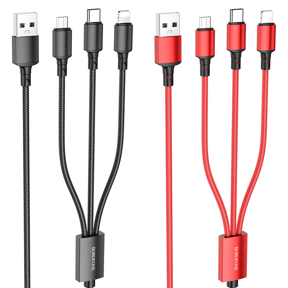 Borofone - Data Cable (BX72 3-in-1) - USB-A to Micro-USB, Type-C, Lightning, Universal, 2A, 1m - Black