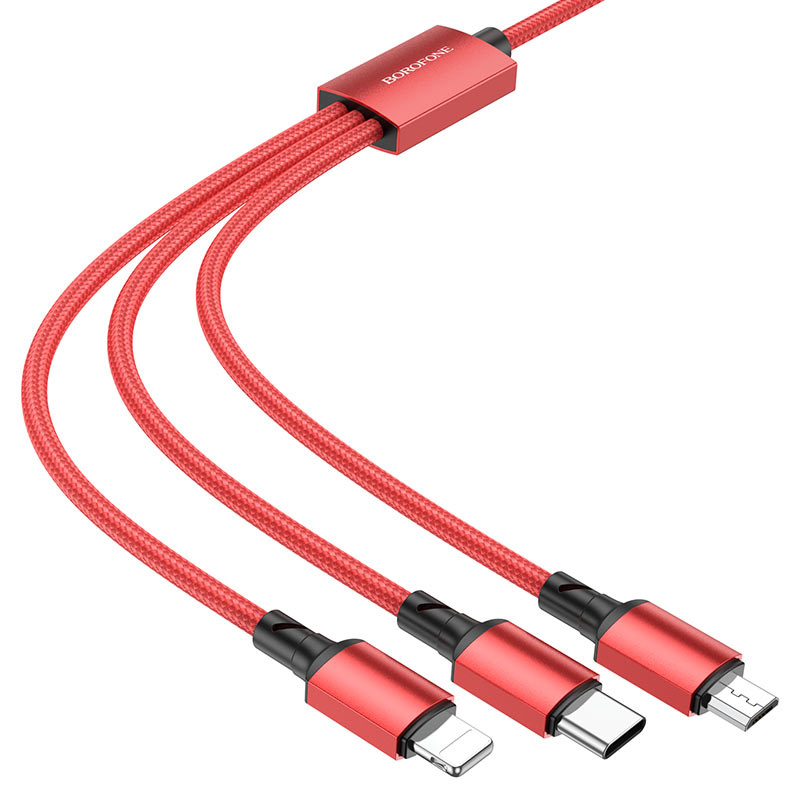 Borofone - Data Cable (BX72 3-in-1) - USB-A to Micro-USB, Type-C, Lightning, Universal, 2A, 1m - Black