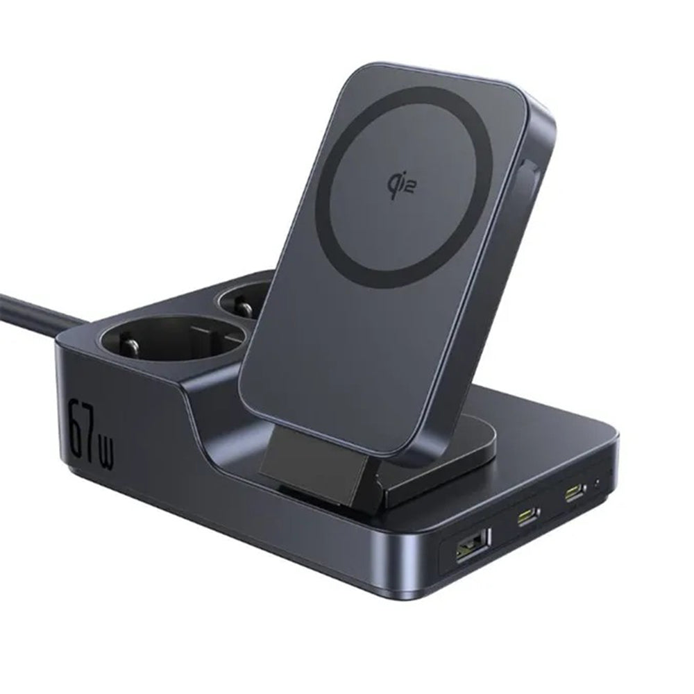 Baseus - 6in1 Charging Station Nomos ND11 (E00078801123-00) - Magnetic Wireless, 2x AC, 2x USB-C, USB, 67W - Cosmic Blac
