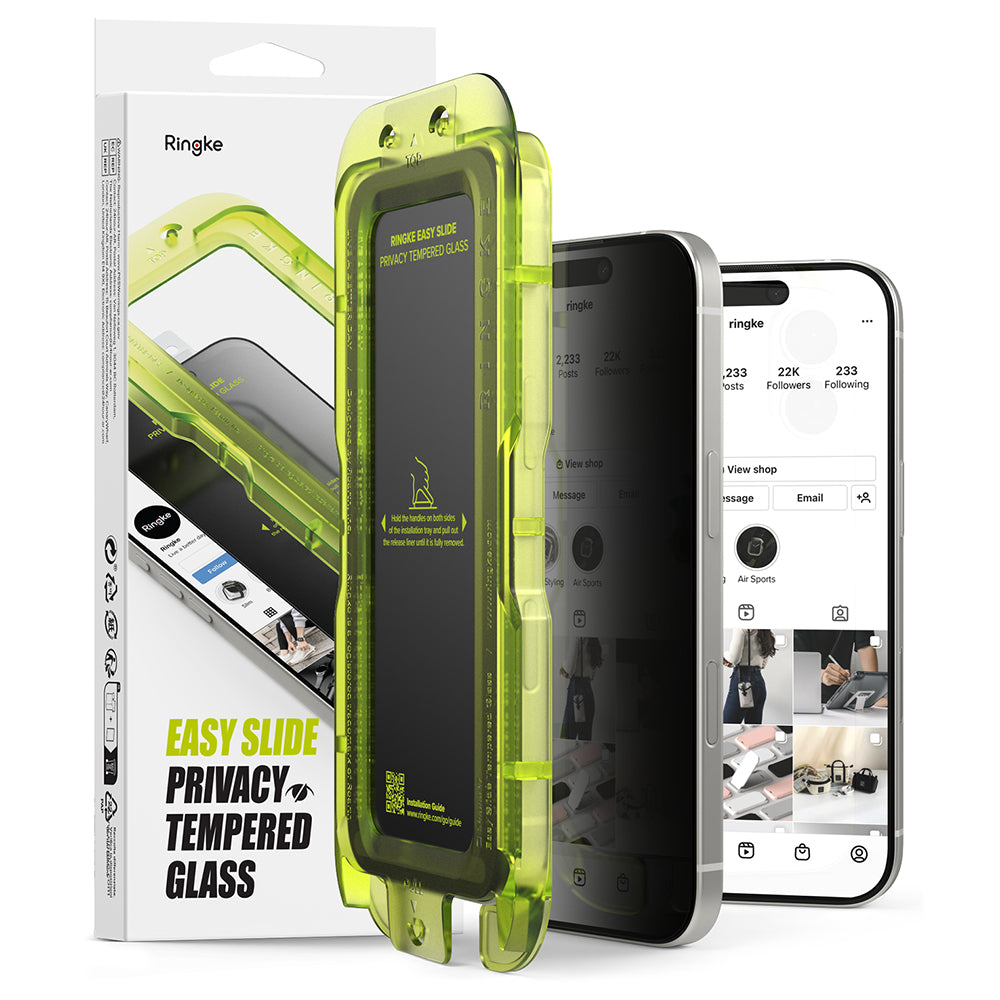 Ringke - Easy Slide Privacy Tempered Glass (2 pack) - iPhone 17 - Black