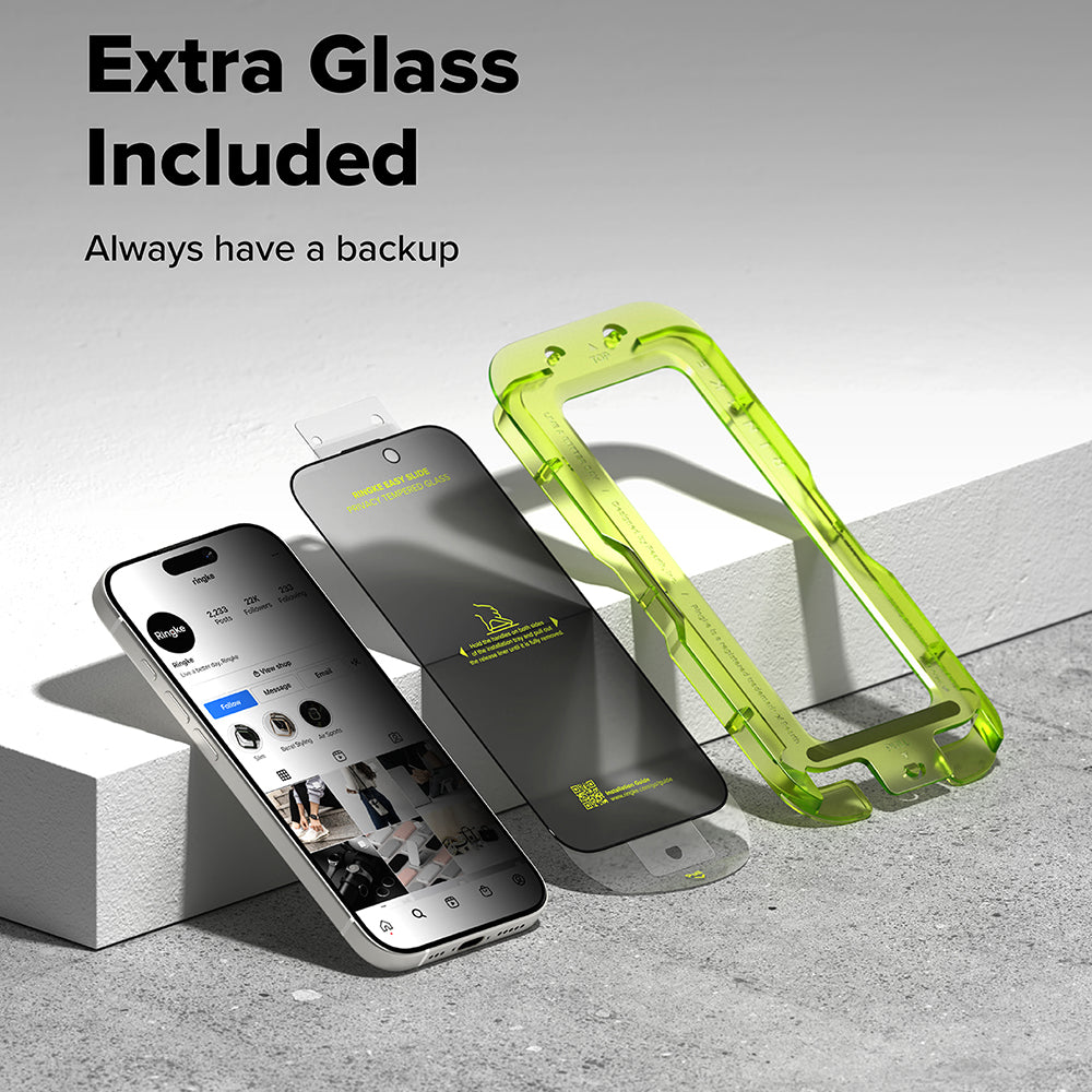 Ringke - Easy Slide Privacy Tempered Glass (2 pack) - iPhone 17 - Black
