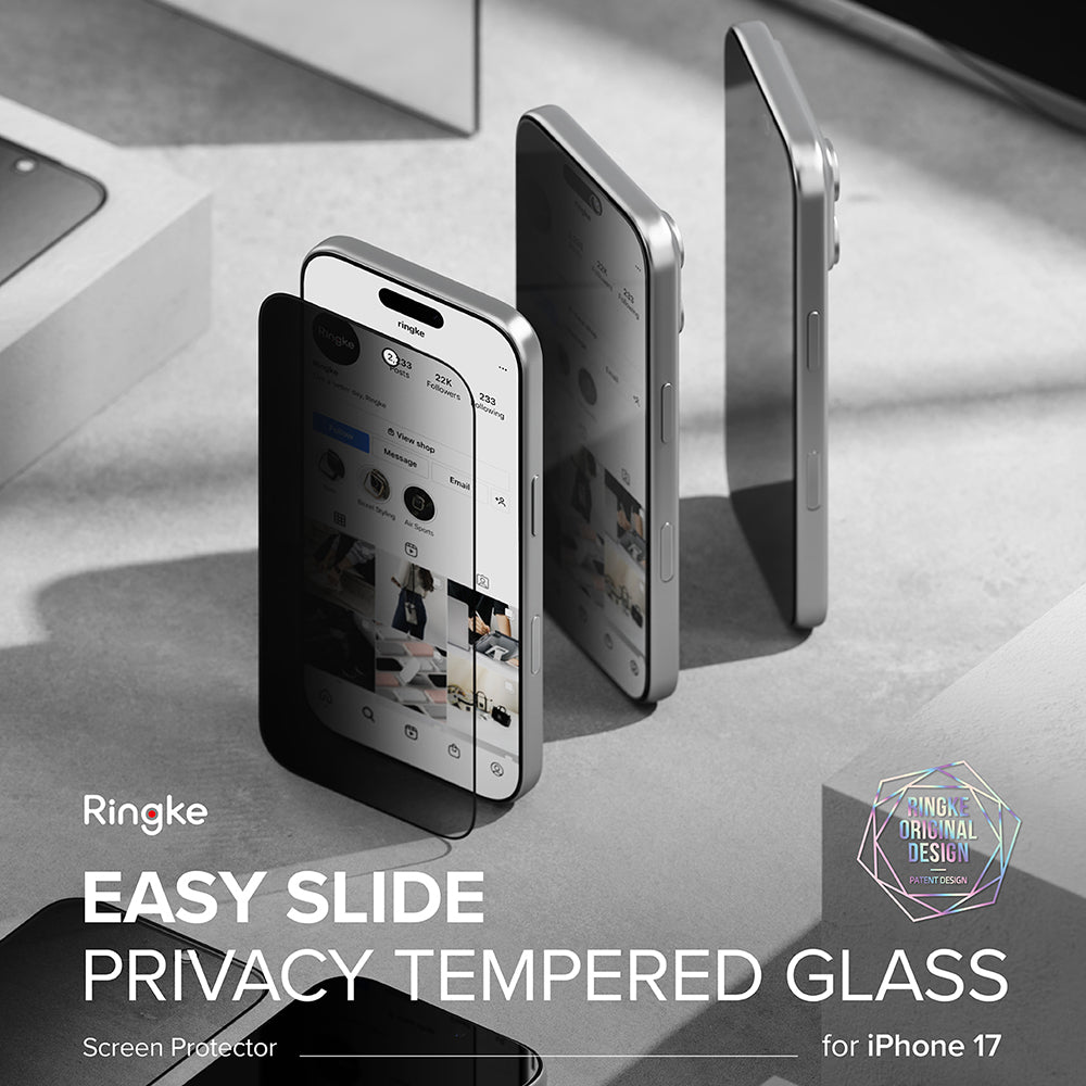 Ringke - Easy Slide Privacy Tempered Glass (2 pack) - iPhone 17 Pro - Black