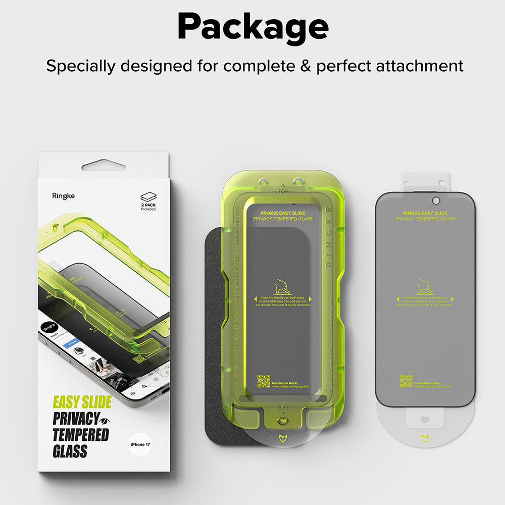 Ringke - Easy Slide Privacy Tempered Glass (2 pack) - iPhone 17 Pro - Black