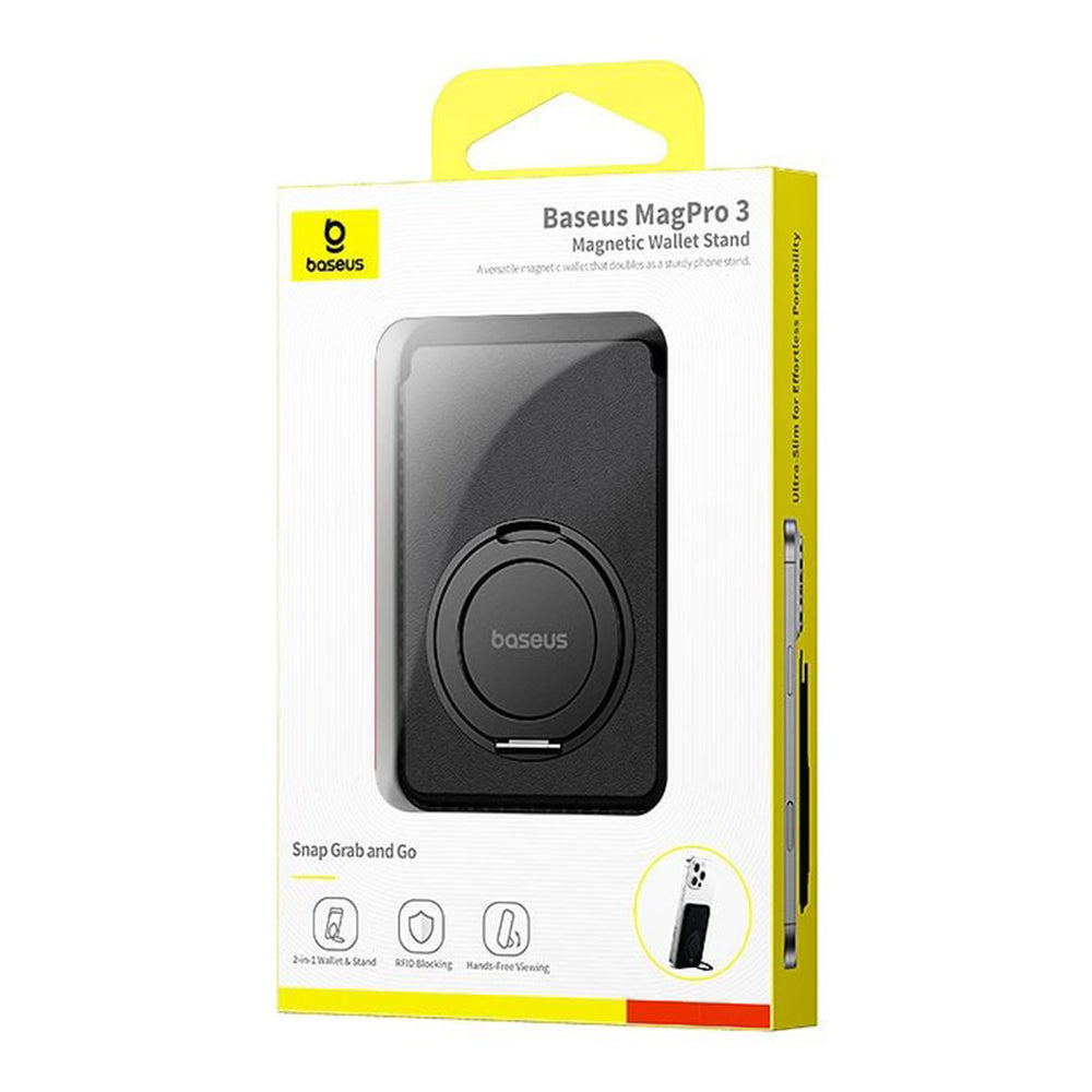 Baseus - Magnetic Wallet Stand MagPro 3 (P70385000123-00) - Up to 3 Cards, 360° Stand Rotation, RFID-Blocking - Cosmic B