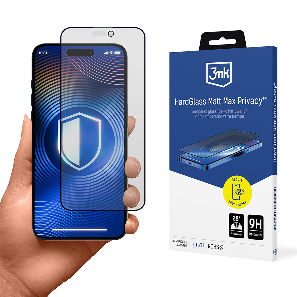 3mk - HardGlass Matt Max Tempered Screen Protector - iPhone 17 Pro - Privacy