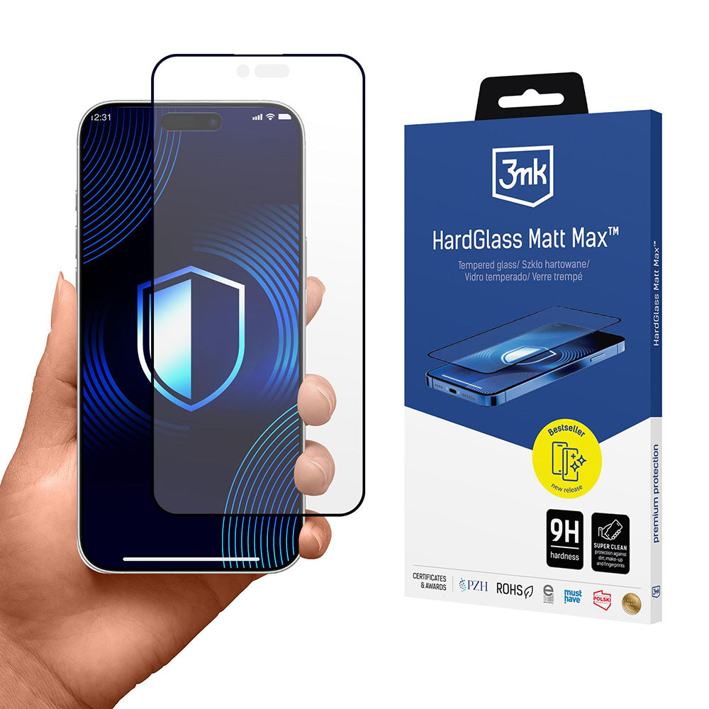 3mk - HardGlass Matt Max Tempered Screen Protector - iPhone 17 Air - Black