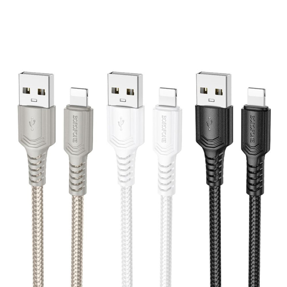 Borofone - Data Cable Certain Series (BX116) - USB to Lightning, Nylon Braided, 2.4A, 1m - Black