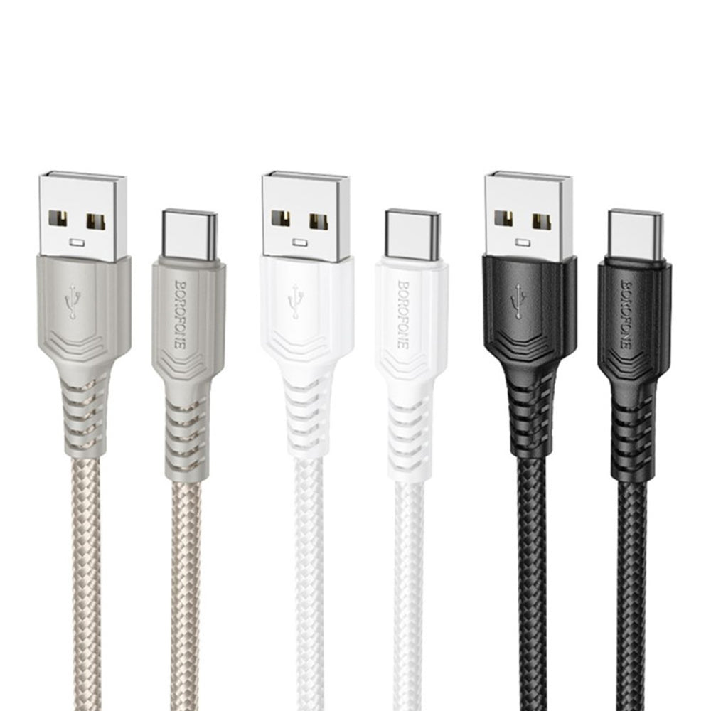 Borofone - Data Cable Certain Series (BX116) - USB to Type-C, Nylon Braided, Fast Charging, 3A, 1m - Black