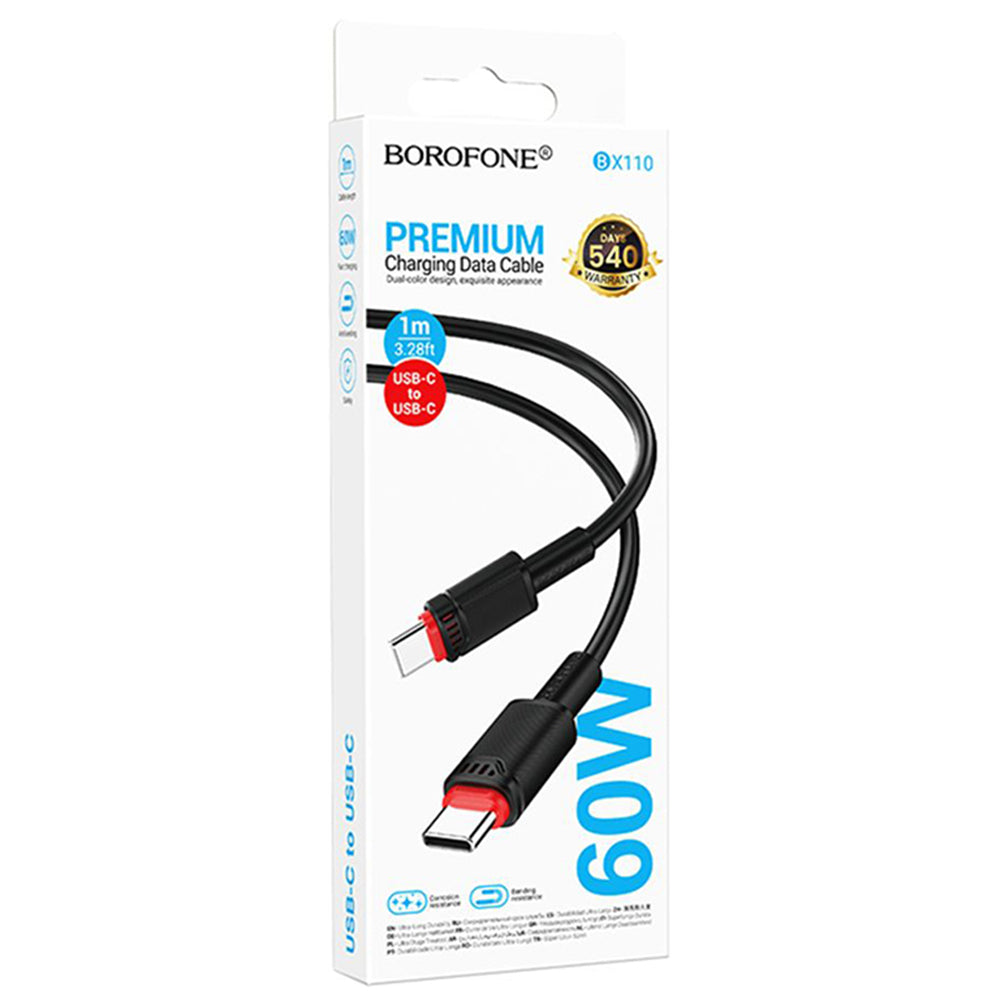 Borofone - Data Cable Beneficio Series (BX110) - Premium Line, Type-C to Type-C, High-quality, Fast Charging, 60W, 1m - 
