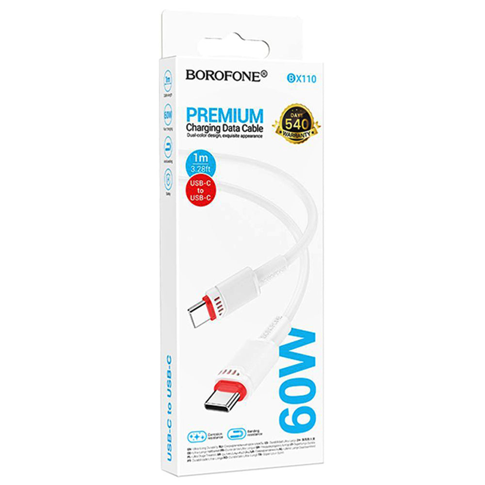 Borofone - Data Cable Beneficio Series (BX110) - Premium Line, Type-C to Type-C, High-quality, Fast Charging, 60W, 1m - 