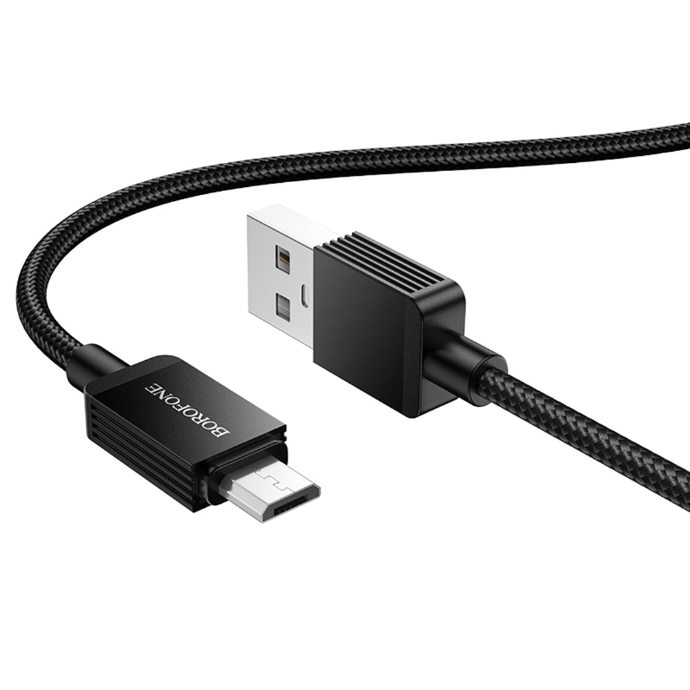 Borofone - Data Cable Placer Series (BX120) - USB to USB-Micro, Aluminum Alloy Shell, Nylon Braided Cable, 2.4A, 1m - Bl