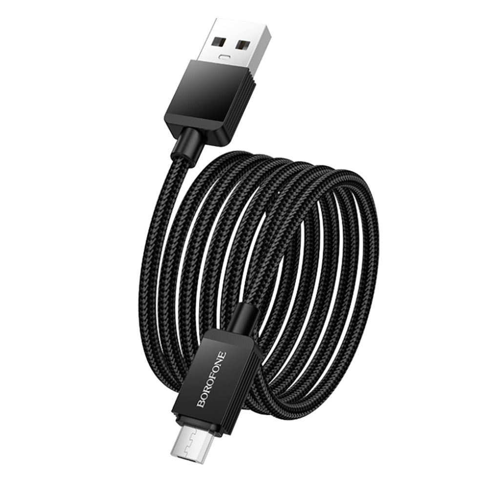 Borofone - Data Cable Placer Series (BX120) - USB to USB-Micro, Aluminum Alloy Shell, Nylon Braided Cable, 2.4A, 1m - Bl