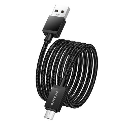 Borofone - Data Cable Placer Series (BX120) - USB to USB-Micro, Aluminum Alloy Shell, Nylon Braided Cable, 2.4A, 1m - Bl