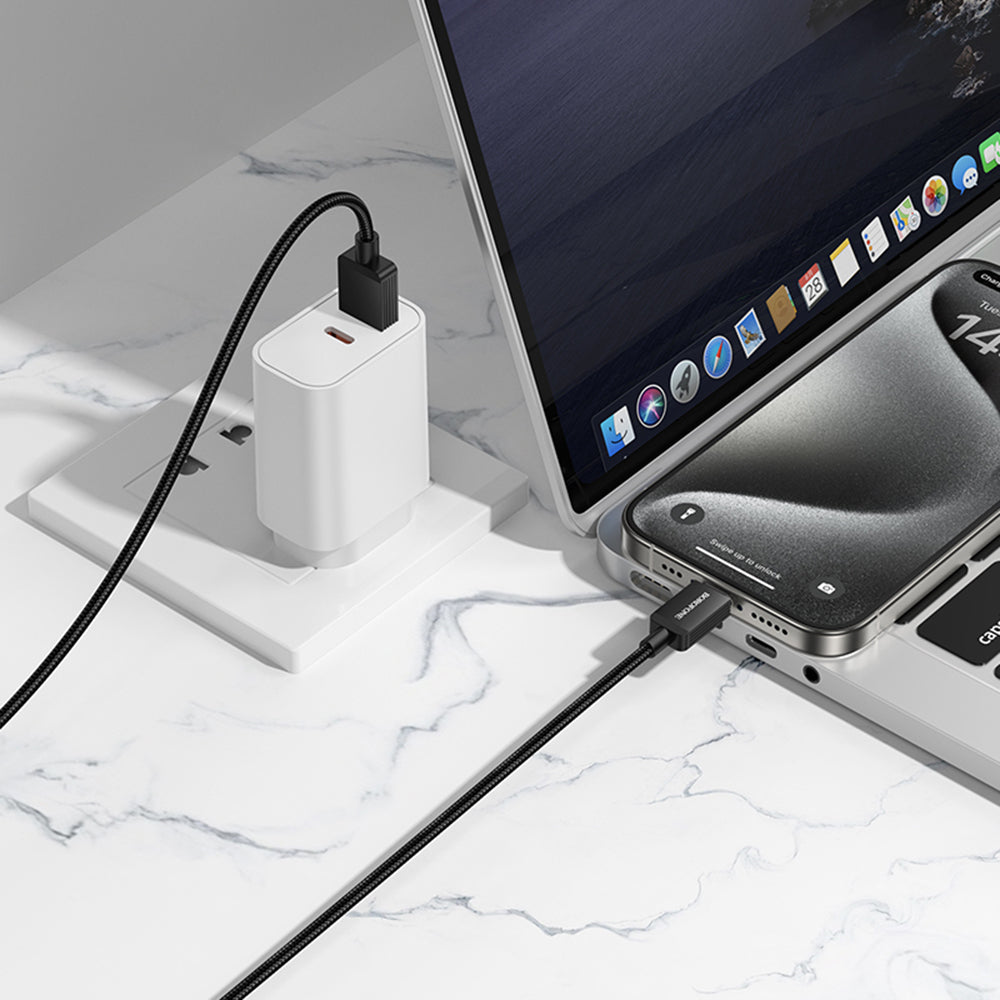 Borofone - Data Cable Placer Series (BX120) - USB to Type-C, Aluminum Alloy Shell, Nylon Braided Cable, 3A, 1m - Black