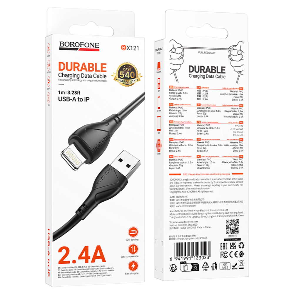 Borofone - Data Cable Energy Series (BX121) - USB to Lightning, PVC, 2.4A, 1m - Black