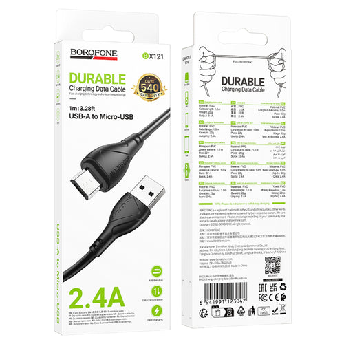 Borofone - Data Cable Energy Series (BX121) - USB to USB-Micro, PVC, 2.4A, 1m - Black