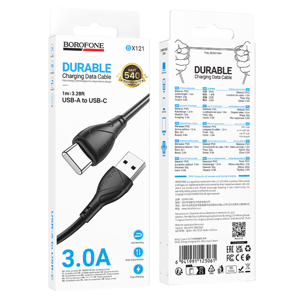 Borofone - Data Cable Energy Series (BX121) - USB to Type-C, PVC, 3A, 1m - Black