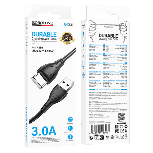 Borofone - Data Cable Energy Series (BX121) - USB to Type-C, PVC, 3A, 1m - Black