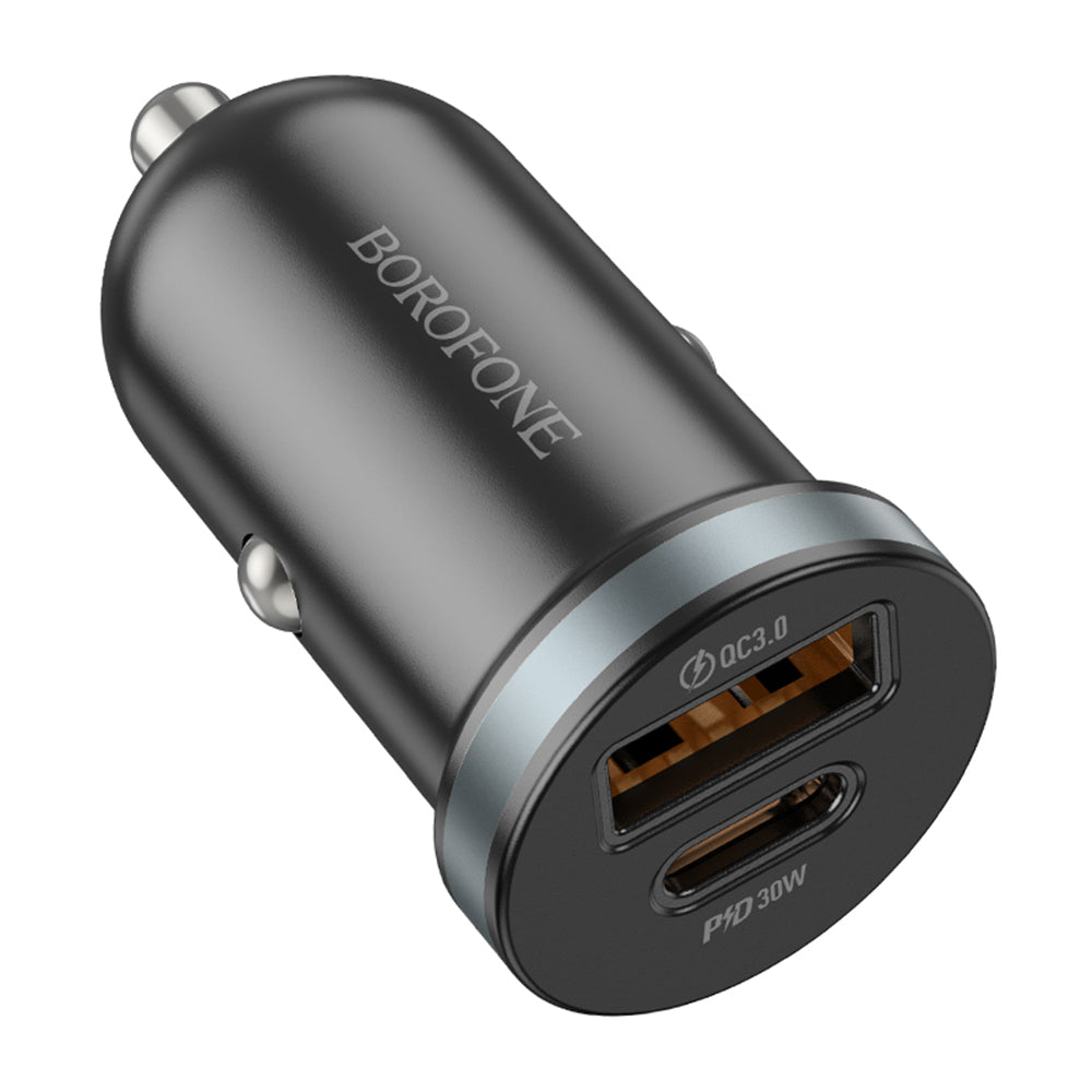 Borofone - Car Charger Scenery (BZ22) - USB, Type-C, Fast Charge, Dual Port, PD30W, QC3.0, PC, Aluminum - Black