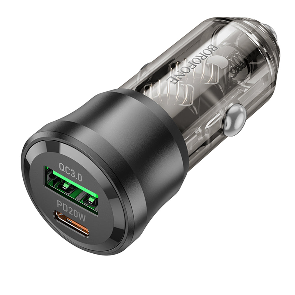 Borofone - Car Charger Journey (BZ25) - USB, Type-C, Fast Charge, Dual Port, PD20W, QC3.0, 38W - Transparent / Black
