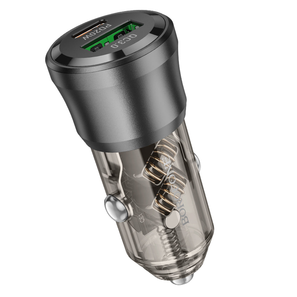 Borofone - Car Charger Journey (BZ25) - USB, Type-C, Fast Charge, Dual Port, PD20W, QC3.0, 38W - Transparent / Black