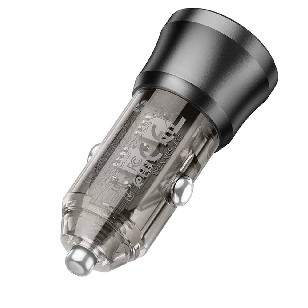 Borofone - Car Charger Journey (BZ25) - USB, Type-C, Fast Charge, Dual Port, PD20W, QC3.0, 38W - Transparent / Black