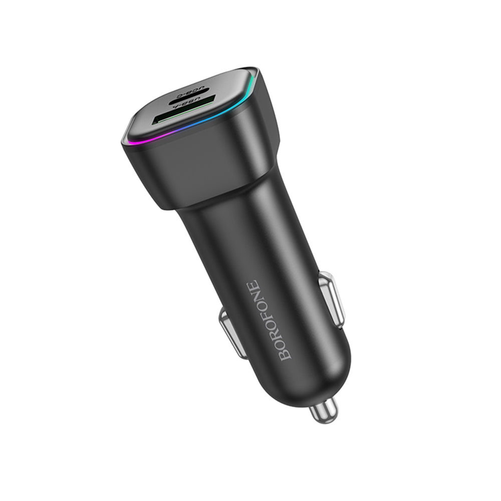 Borofone - Car Charger Trophie (BZ28A) - 1x USB, 1x Type-C, Fast Charge, Dual Port, 30W, LED, for 12-24V - Black